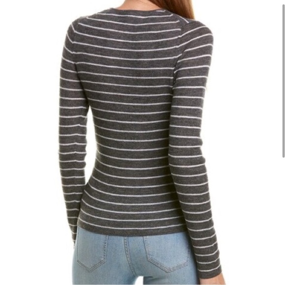 Vince Stripe 100% Wool Heathered Gray Long-Sleeve Preppy Minimalist Sweater - Picture 4 of 13